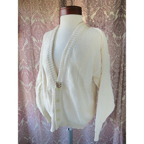 Vintage Sweaters - Vintage Fisherman Ivory Chunky Knit Fall Cardigan